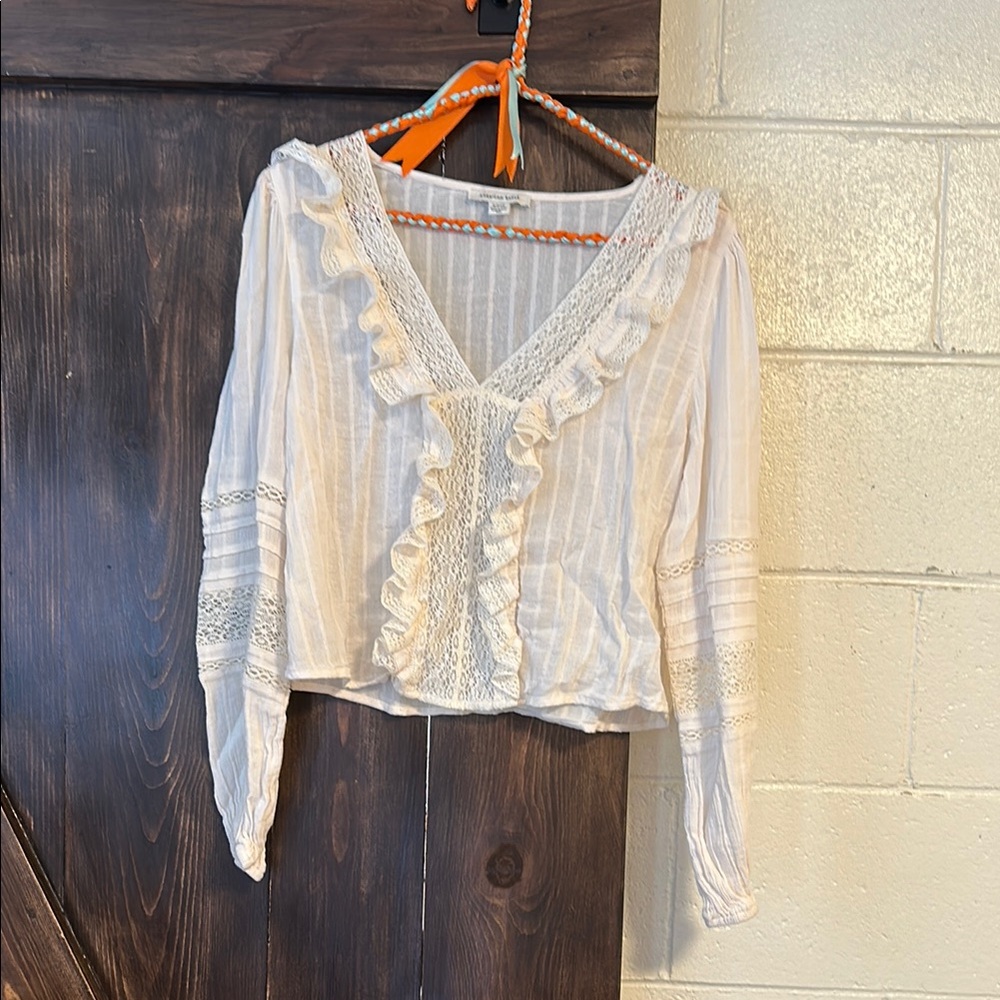 American Eagle Outfitters Cream Ruffle Blouse